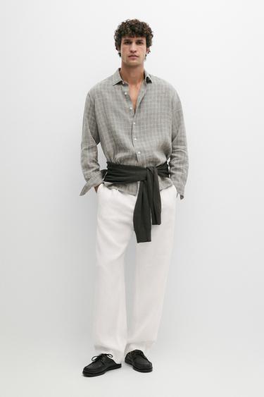 Zara 100% linen check shirt - Gray - Image 0