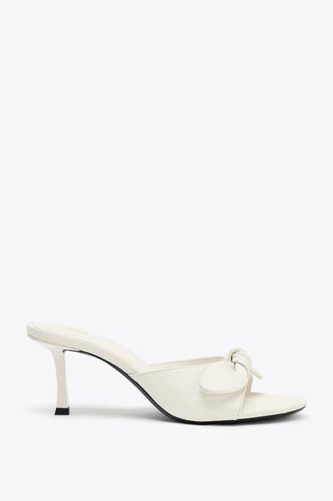 LEATHER BOW HEELED SANDALS - white by Zara