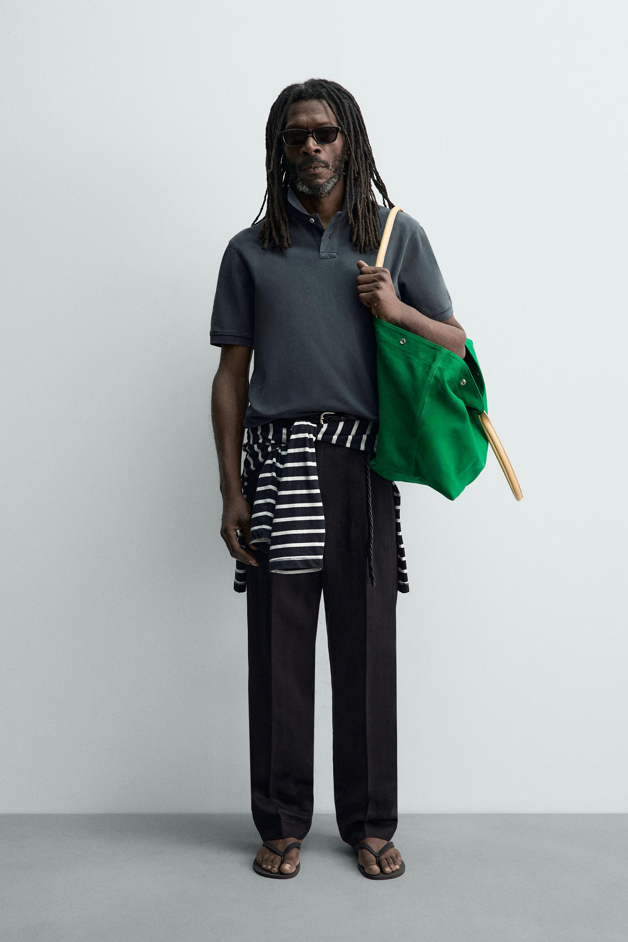 AARON LEVINE X ZARA ウォッシュドピケポロシャツ - ネイビーブルー