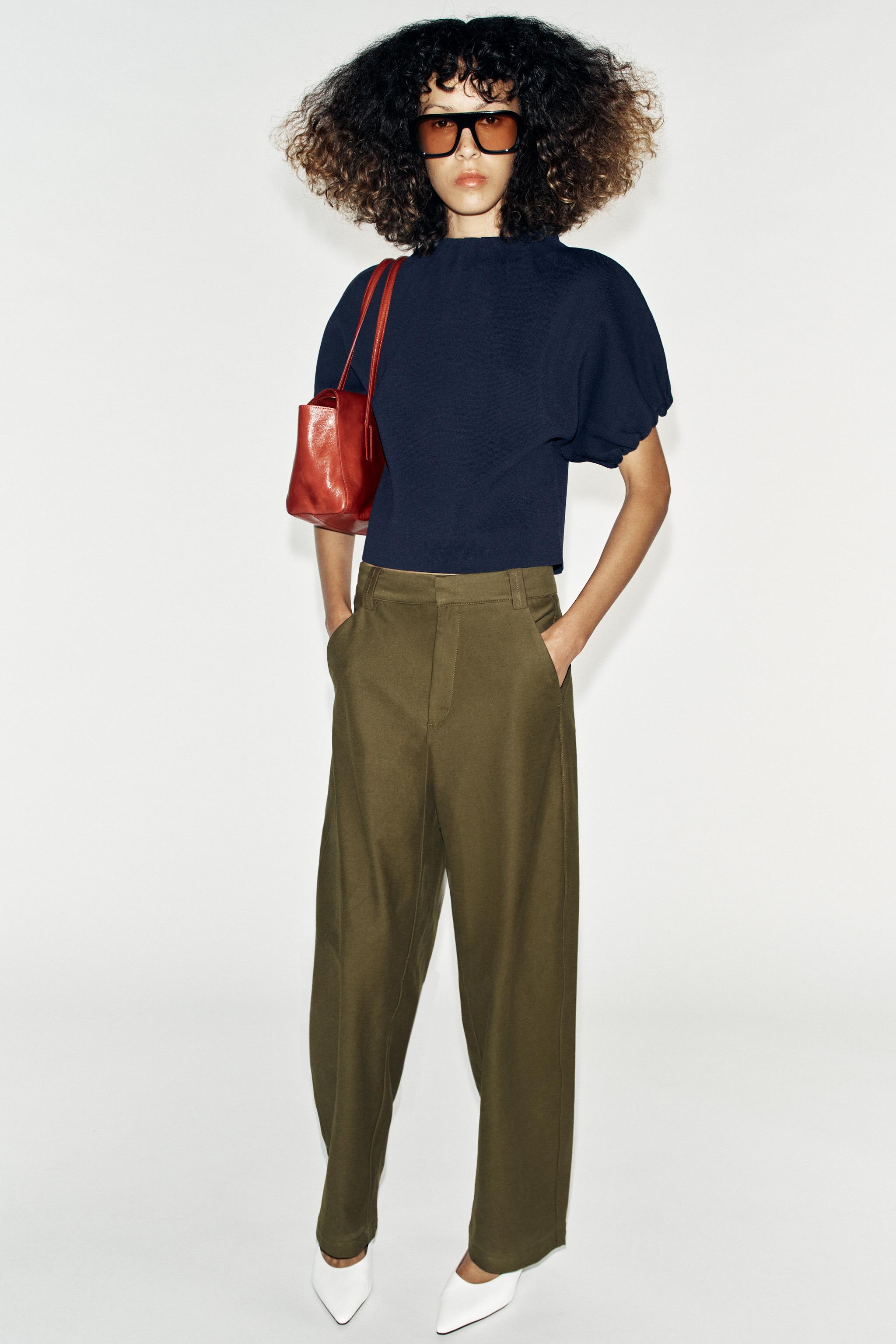 KNIT RUCHED TOP — Navy blue