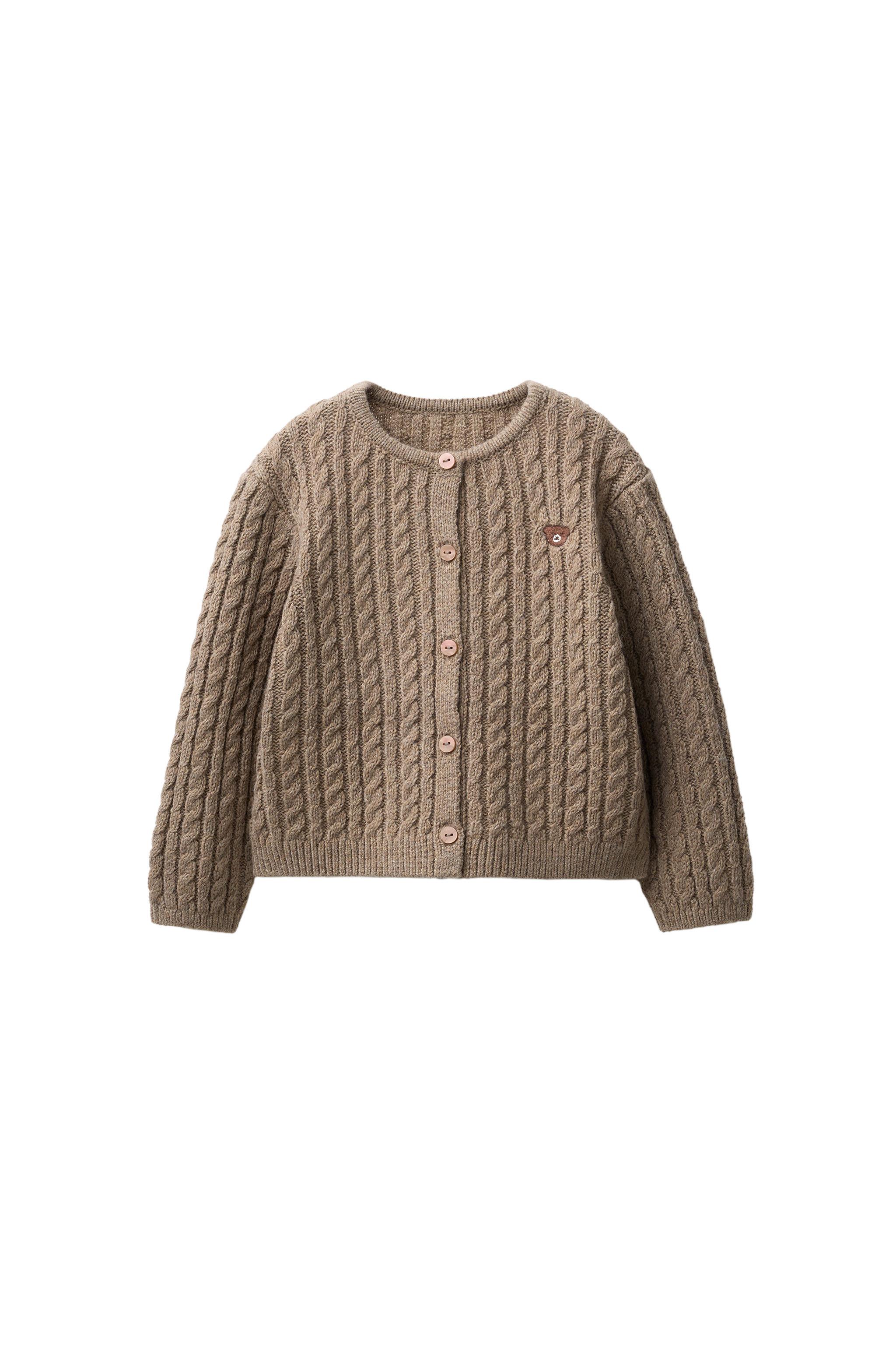 EMBROIDERED CABLE KNIT CARDIGAN - taupe brown | ZARA United States