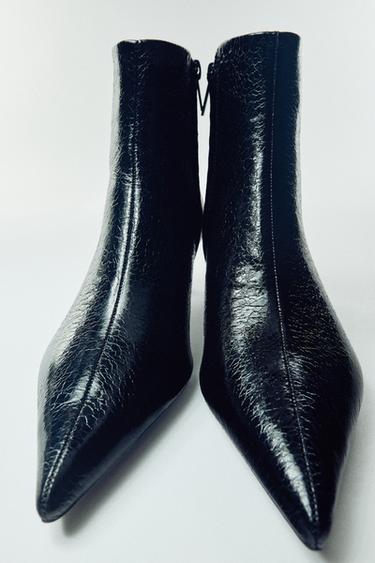 Zara CRACKLED EFFECT KITTEN BOOTIES - Black