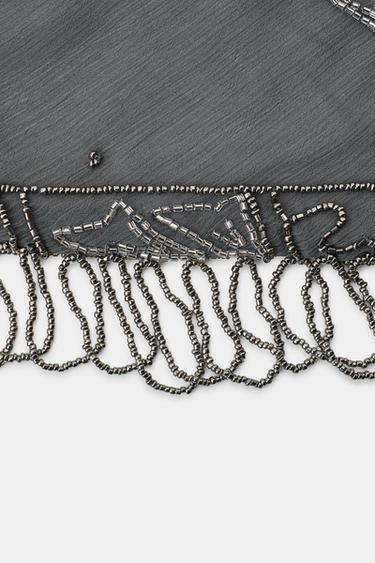 TRIANGULAR SCARF WITH BEADED EMBROIDERY - Grey by Zara - Image 6