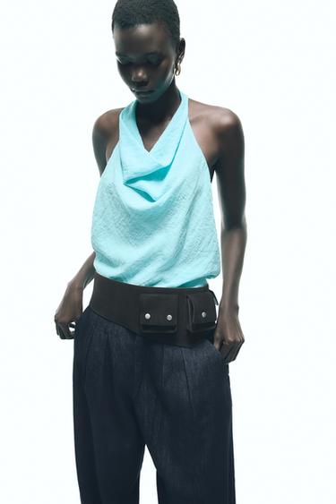 LEATHER CORSET BELT WITH POCKETS - Chocolate by Zara