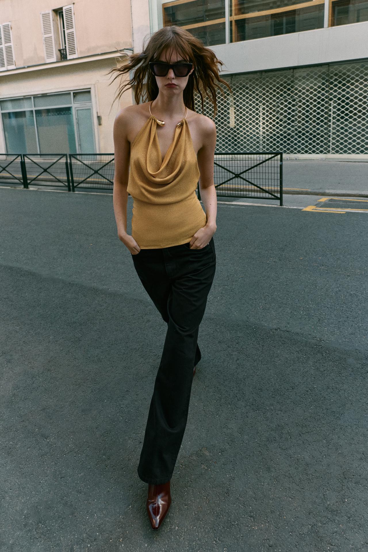 METALLIC CHOKER TOP — Gold