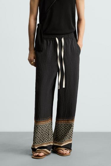 Zara RELAXED FIT COLOR BLOCK PANTS - Black