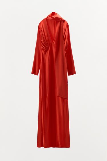 ROBE SATINÉE FOULARD MANCHES CHAUVE-SOURIS - Rouge de Zara - Image 2