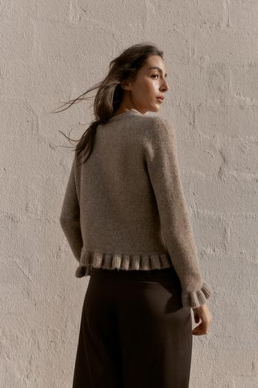 GILET EN MAILLE UNIE À VOLANTS - Vison de Zara - Image 4