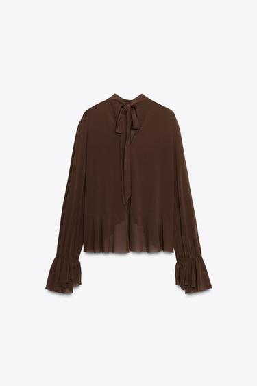 FLOWING RUFFLED TOP - Brown by Zara - Image 6
