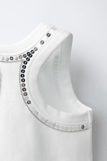 SEQUINNED TOP - White by Zara - Image 3