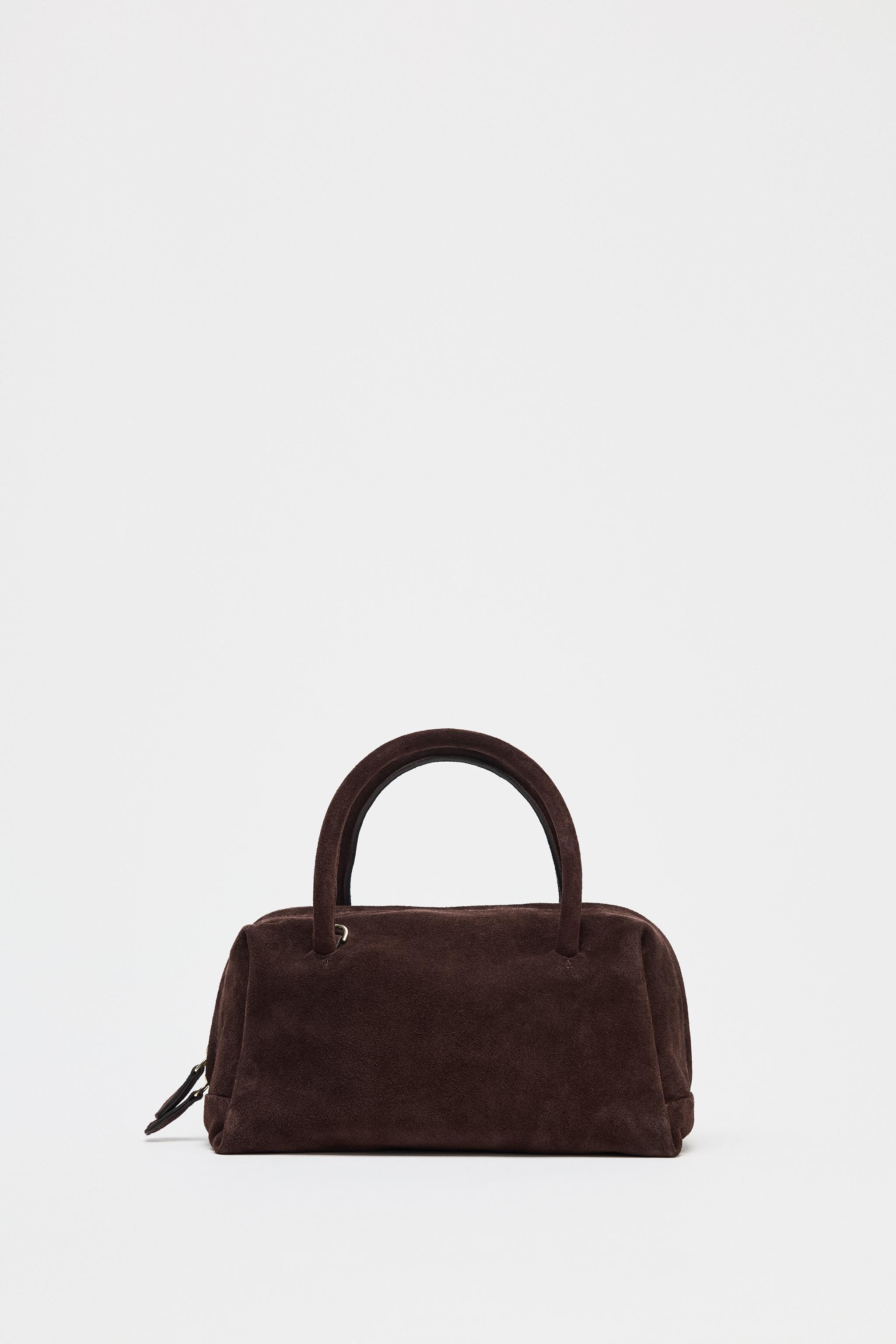 SPLIT LEATHER BOWLING BAG - Chocolate | ZARA United States