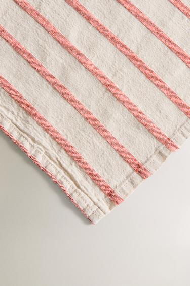 SERVIETTE DE BAIN PARÉO PLAGE COTON LIN RAYURES - Corail de Zara - Image 3
