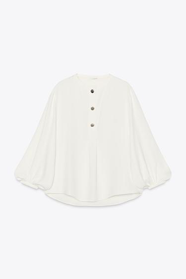 FLOWING CREPE BLOUSE - Ecru by Zara - Image 4