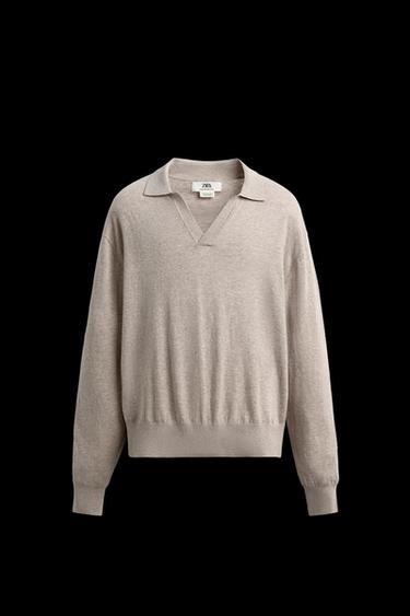 COTTON-WOOL KNIT POLO SHIRT - Beige by Zara