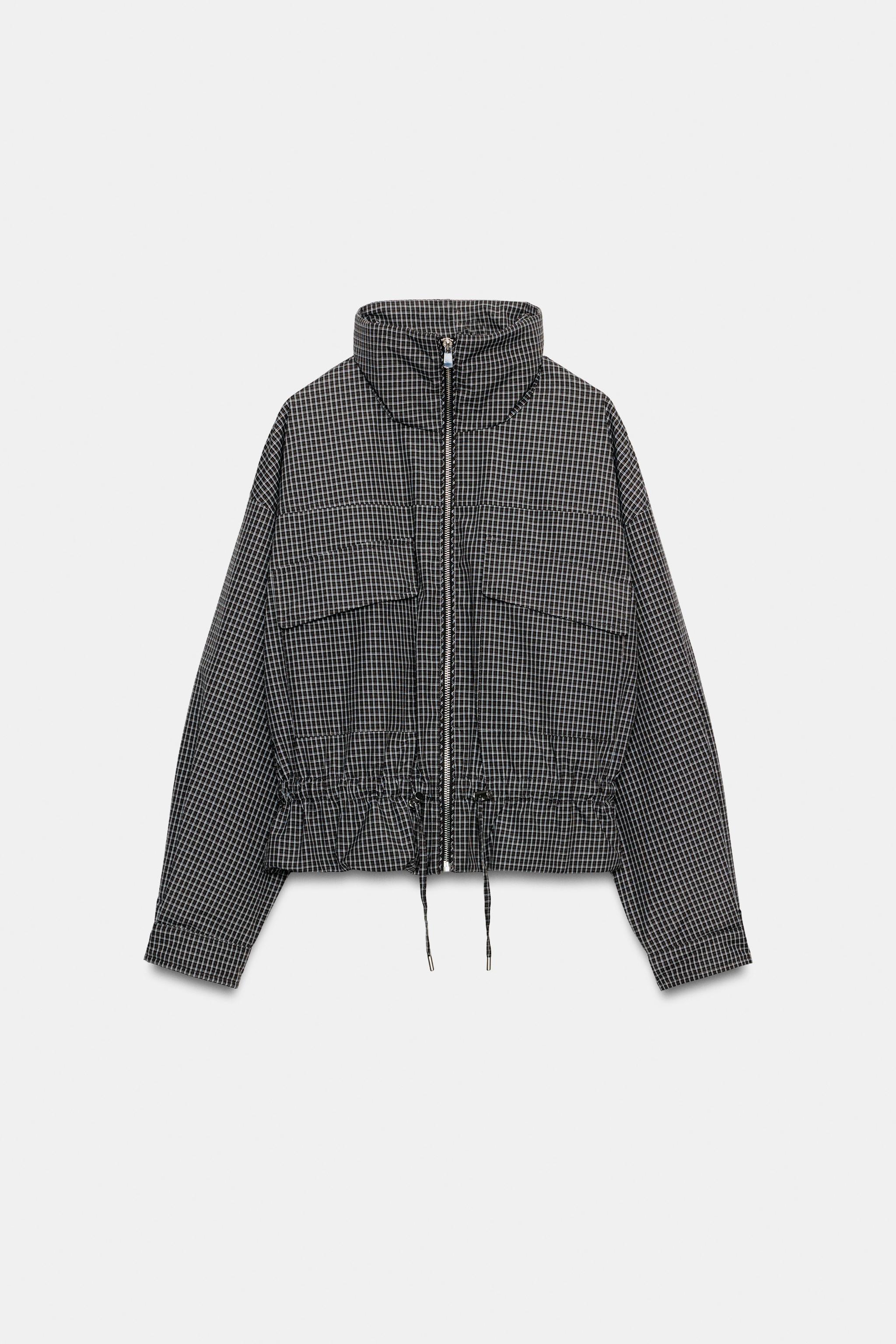 QUILTED CHECK STAND-UP COLLAR JACKET