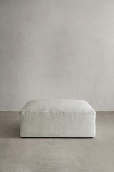 WASHED LINEN POUF - Oyster-white by Zara
