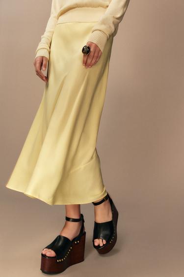 FALDA MIDI ZW COLLECTION - Amarillo claro de Zara