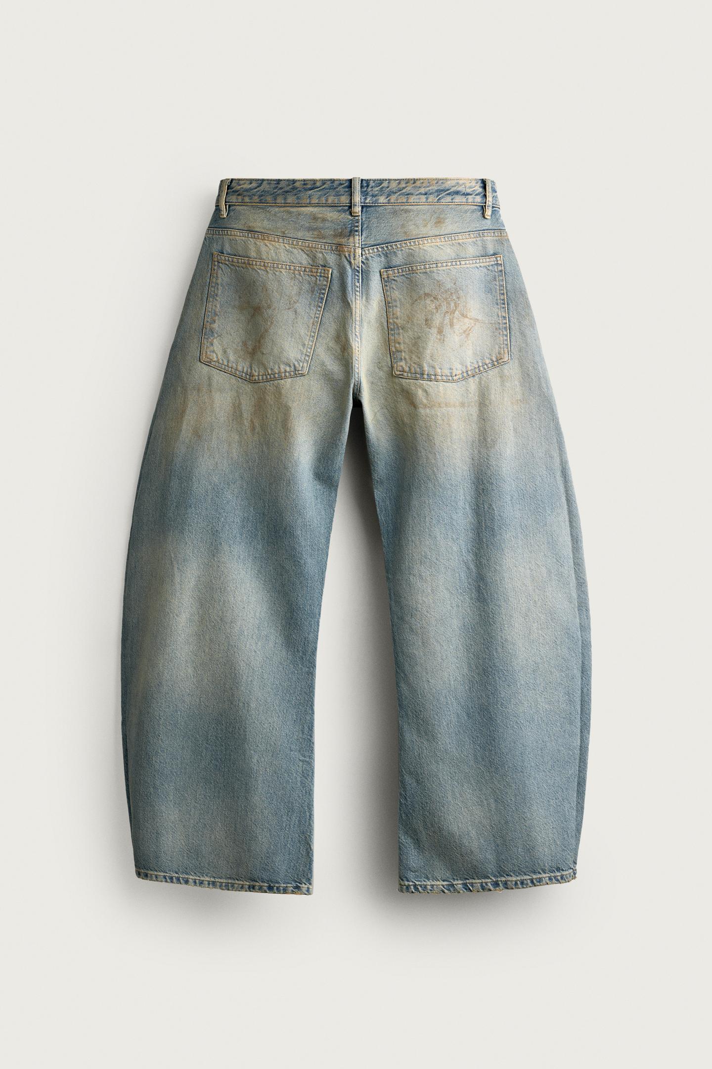 Мужские джинсы Zara Vintage-Effect Loose Barrel-Fit, цвет: Светлый синий — фото 8