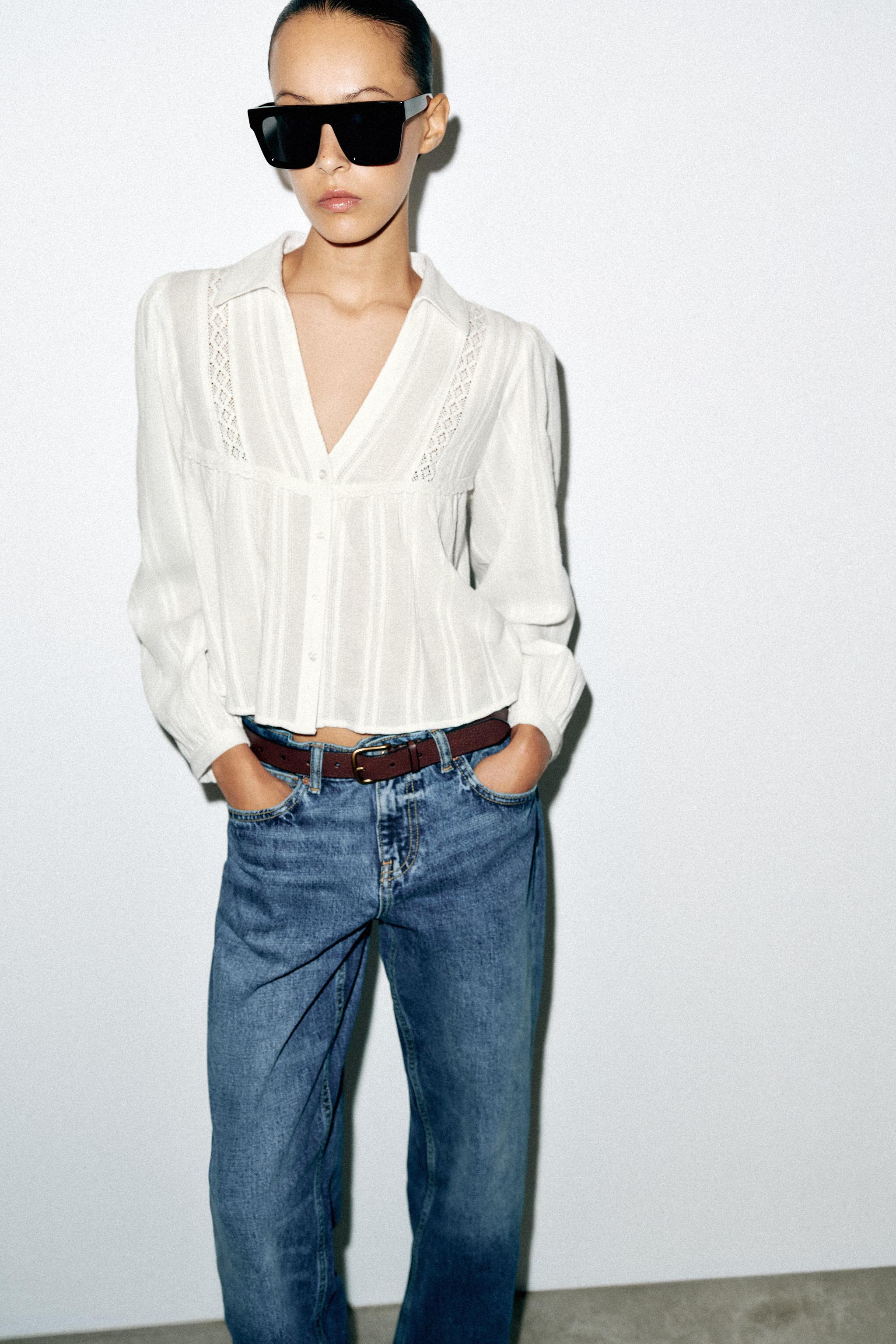 CROPPED LACE-TRIM SHIRT — White