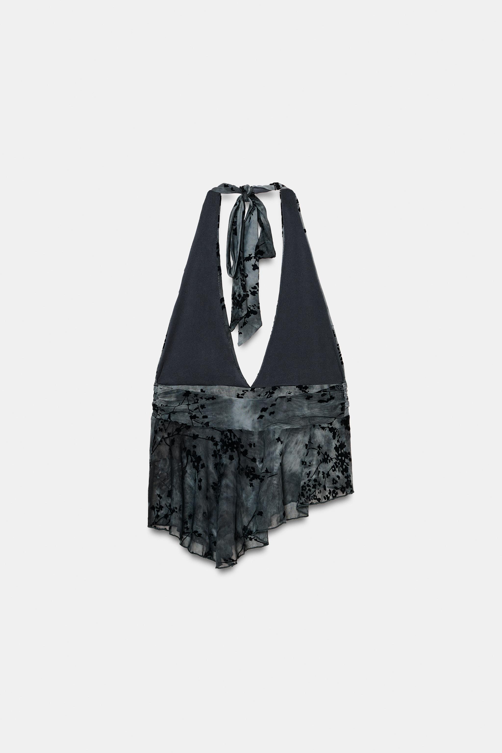 FLOCKED TULLE HALTER TOP