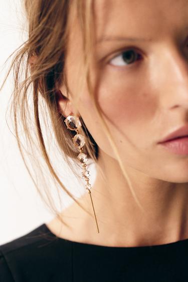 BEJEWELLED DANGLE EARRINGS - Golden by Zara - Image 1