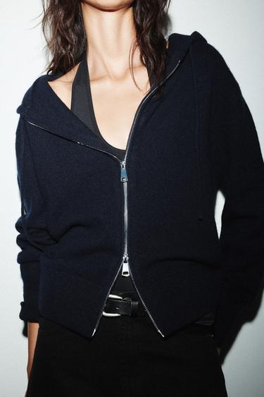 100% WOOL HOODIE - Navy blue by Zara