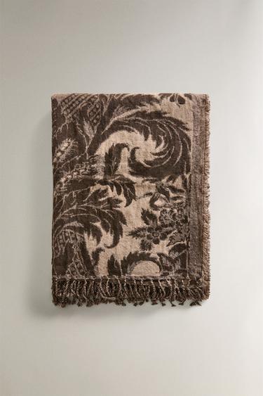 Zara FLORAL JACQUARD BLANKET - Light beige