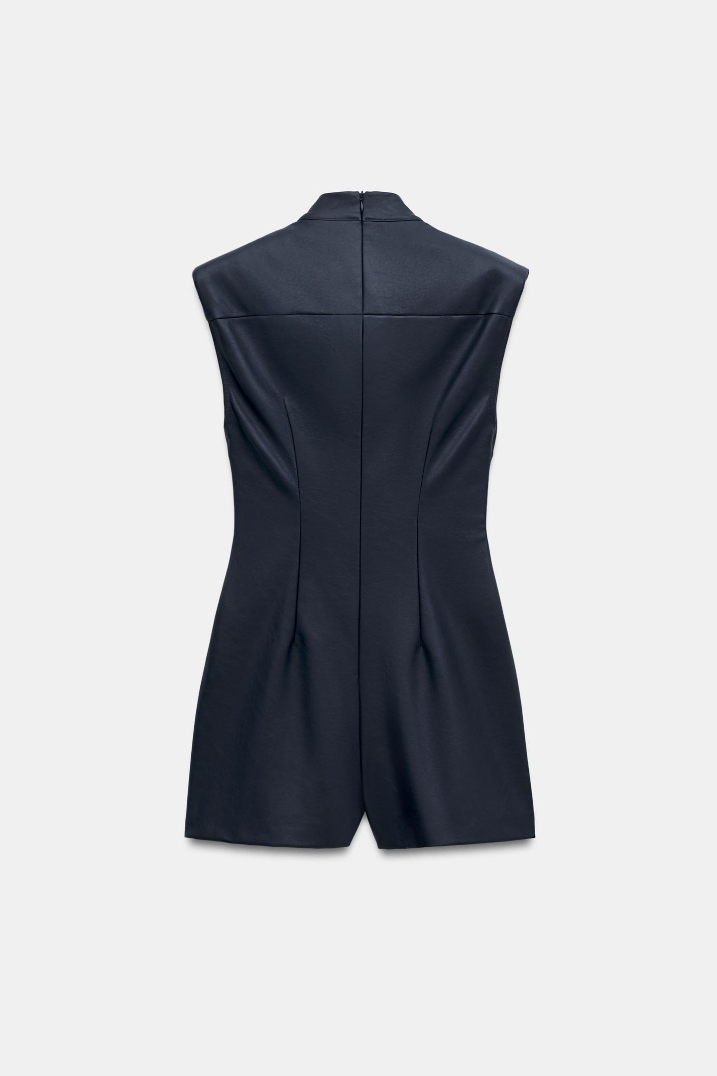 Женское платье Zara Faux Leather Mini, цвет: Тёмно-синий — фото 6