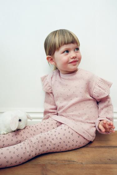 Zara TEXTURED RUFFLED FLORAL TOP - Pale pink