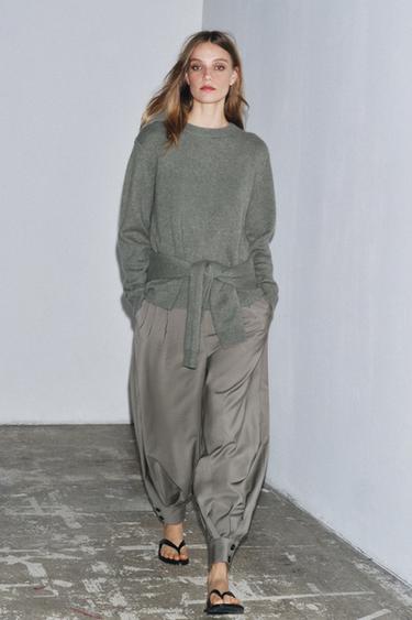 Zara Yeşilimsi - %100 KAŞMİR REGULAR FIT KAZAK