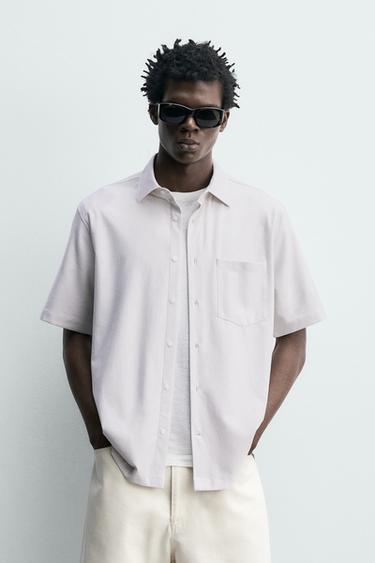 СОРОЧКА СТАНДАРТНОГО КРОЮ В СМУЖКУ - Екрю/бежевий Zara