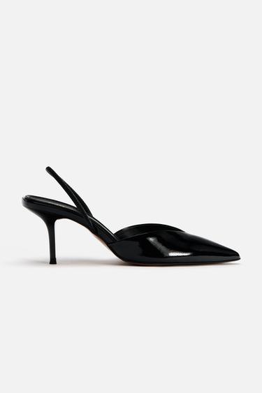 Zara PATENT FINISH SLINGBACK PUMPS - Black