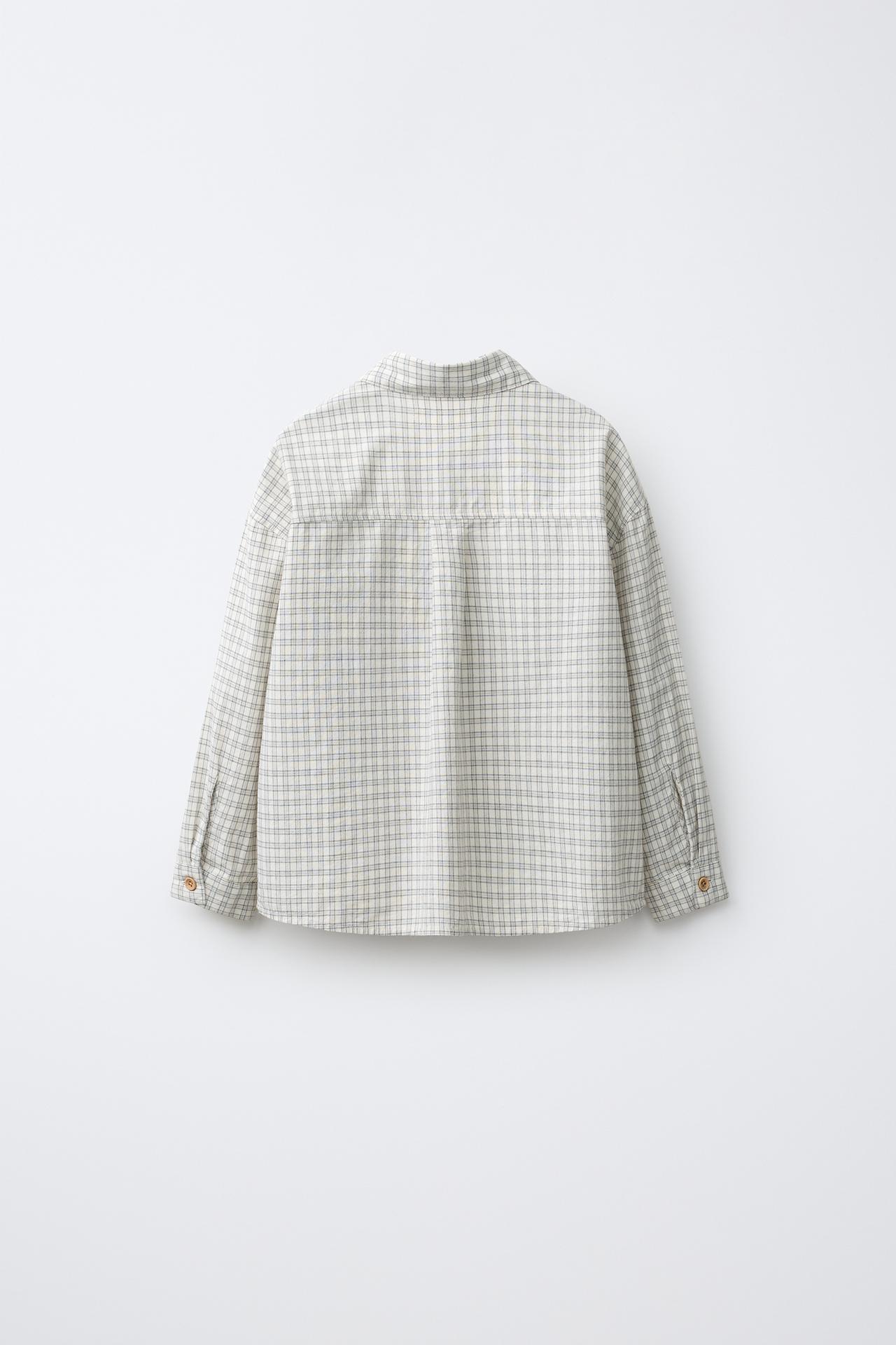 EMBROIDERED PLAID SHIRT — Light gray