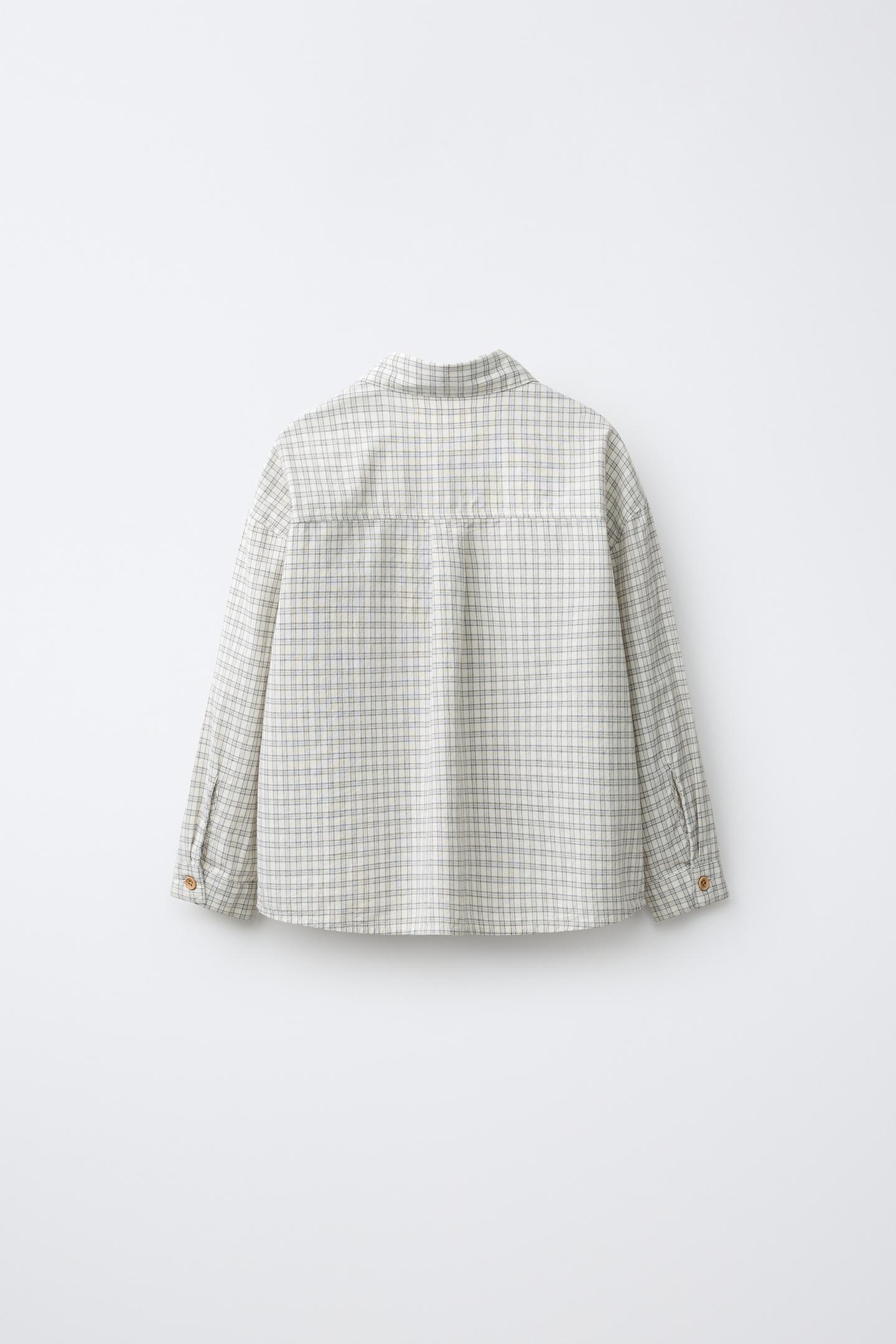 Детская рубашка Zara Embroidered Plaid, цвет: Светлый серый — фото 2
