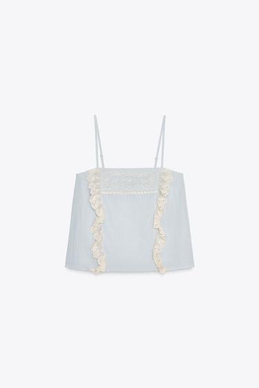 EMBROIDERED STRAPPY TOP - Blue by Zara