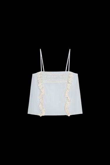 Zara EMBROIDERED STRAPPY TOP - Blue - Image 0