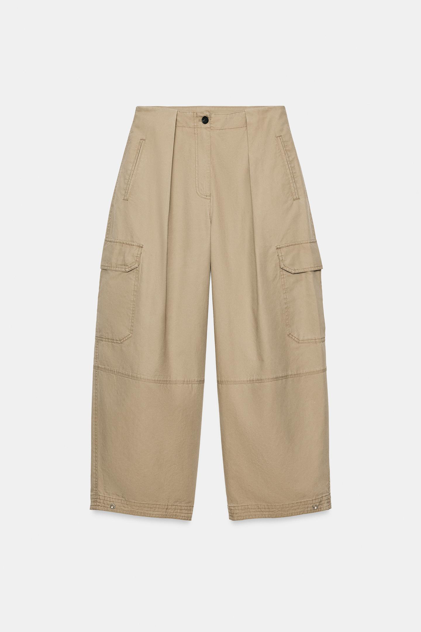 Женские брюки Zara ZW Collection Cargo, цвет: Коричневый / Серо-коричневый — фото 10