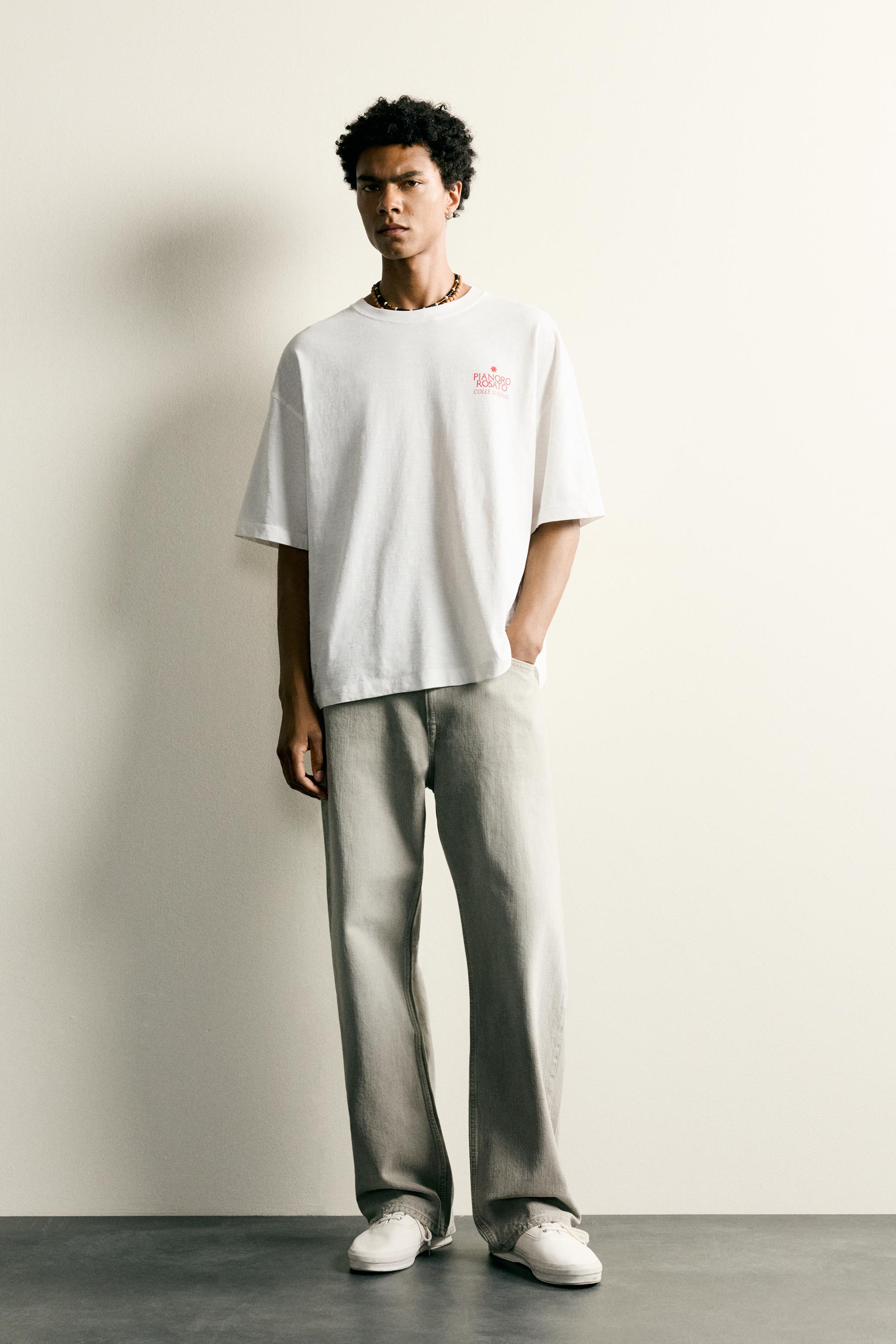 RELAXED FIT CONTRAST PRINT T-SHIRT - Oyster-white | ZARA United States