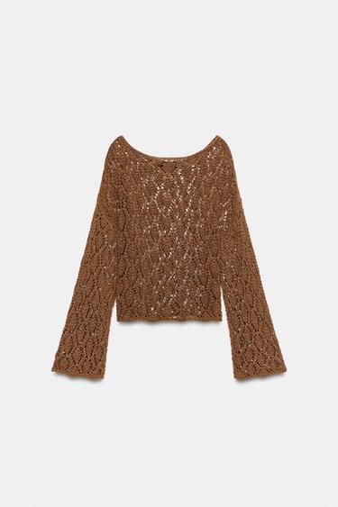 PULL EN MAILLE AJOURÉE À MANCHES ÉVASÉES - brique foncée de Zara - Image 7