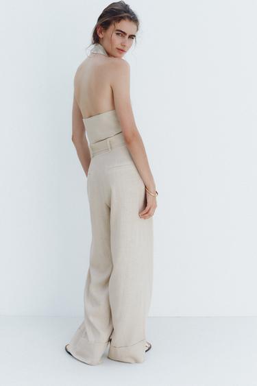 HALTER NECK LINEN BLEND JUMPSUIT - Sand by Zara - Image 4