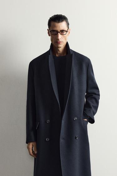 WOOL BLEND DOUBLE-BREASTED COAT — Dark navy 2