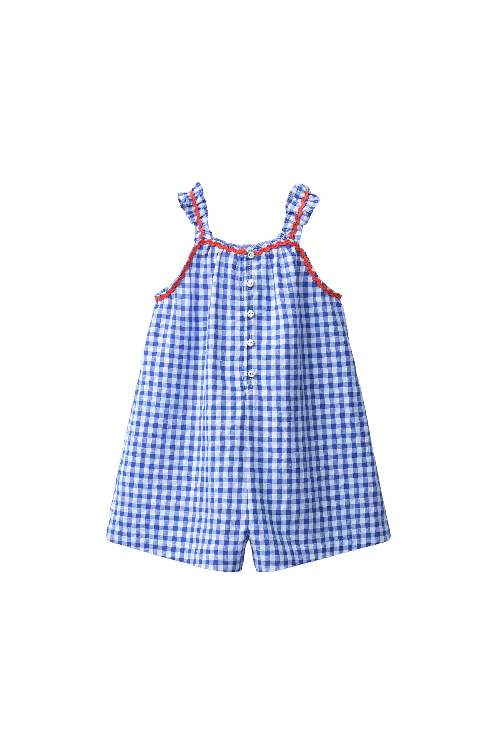 GINGHAM WAVE TRIM SHORT JUMPSUIT CASA LAWA X ZARA KIDS - Bluish
