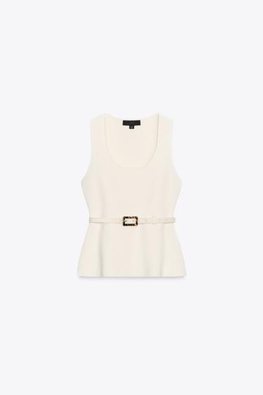 ПЛЕТЕНА БЛУЗА СО РЕМЕН - Екру од Zara