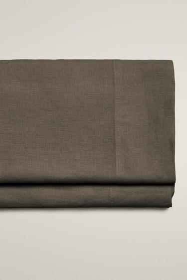 WASHED LINEN FLAT SHEET - Brown / Taupe by Zara