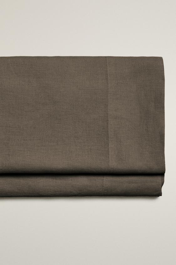 WASHED LINEN FLAT SHEET - Brown / Taupe by Zara - Image 0