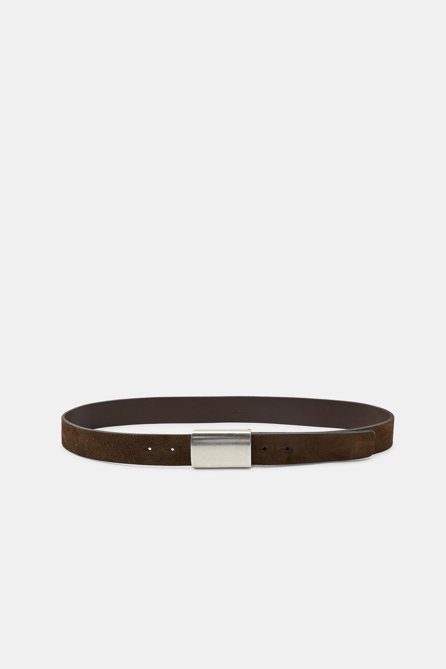 Женский ремень Zara 100% Suede Leather Belt with Plate Buckle, цвет: Шоколадный — фото 2