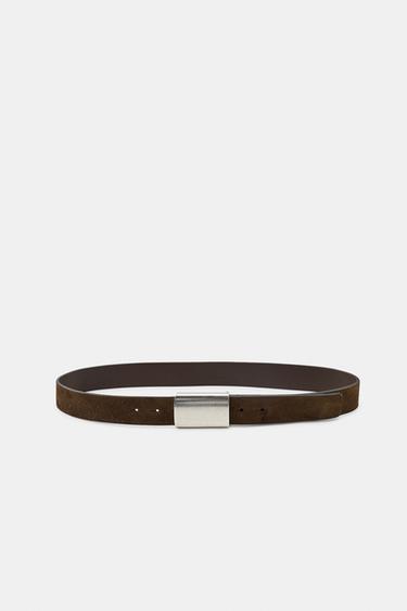 100% SUEDE LEATHER BELT WITH PLATE BUCKLE — Chocolate 2