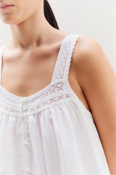 TOP BRETELLES COTON DENTELLE - Blanc de Zara - Image 4