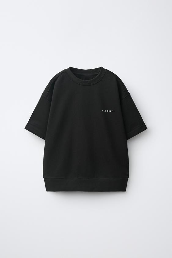 CAMISETA COM TEXTO BORDADO - Preto da Zara - Imagem 0