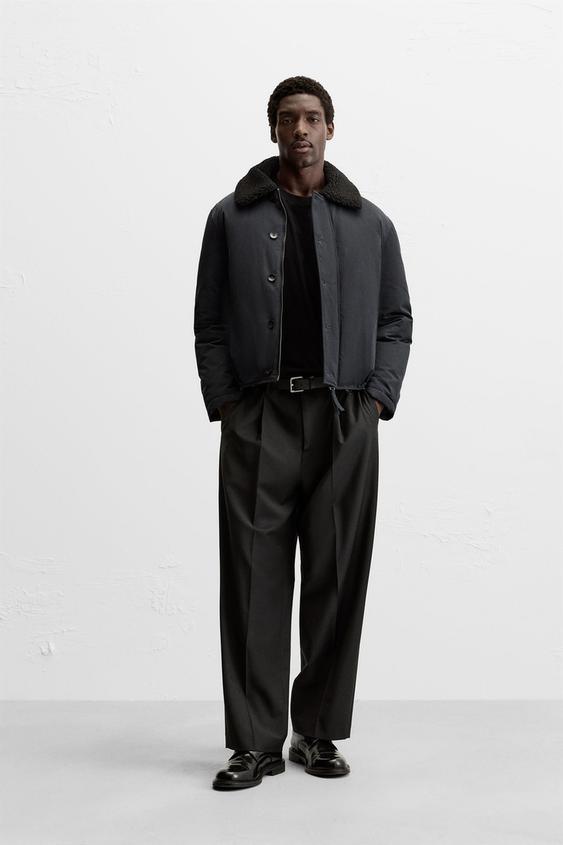 CONTRAST COLLAR PUFFER JACKET Navy blue ZARA United States